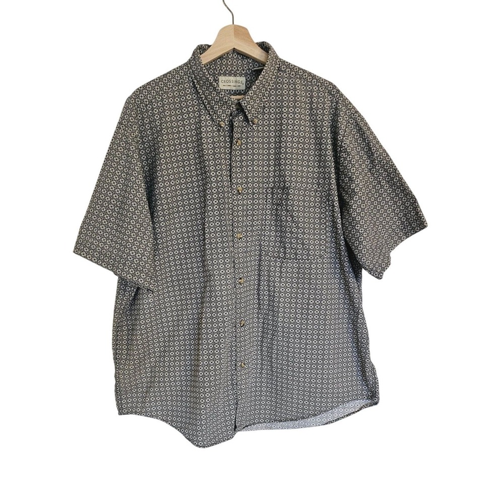 Crossings Button down Shirt 2XL Black white floral‎ short sleeve